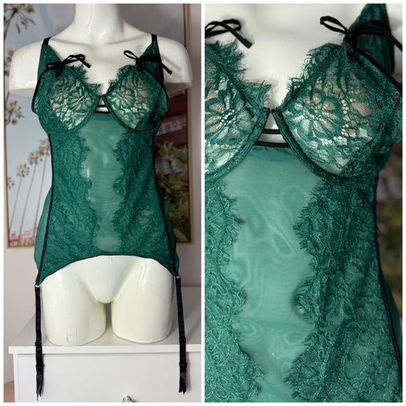 Venus Lingerie Green Sheer Lace Open Cup Underwire Garter Teddy Slip Size 3X - Picture 1 of 6